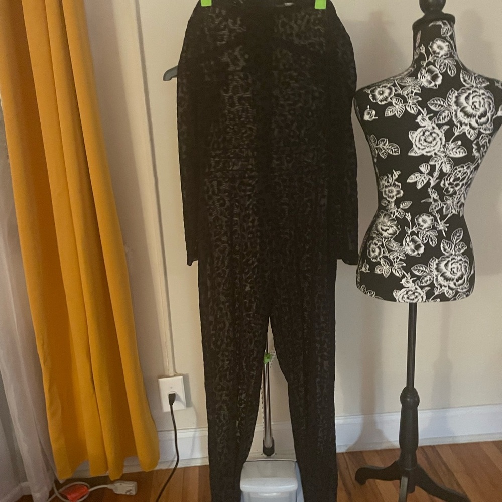 See through black leopard jumpsuit